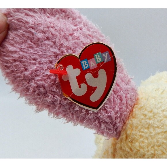 Ty Pillow Pals Yellow Pink Puppy Dog Plush DogBaby 8" Rattle Lovey 1999 Stuffed - Picture 10 of 12